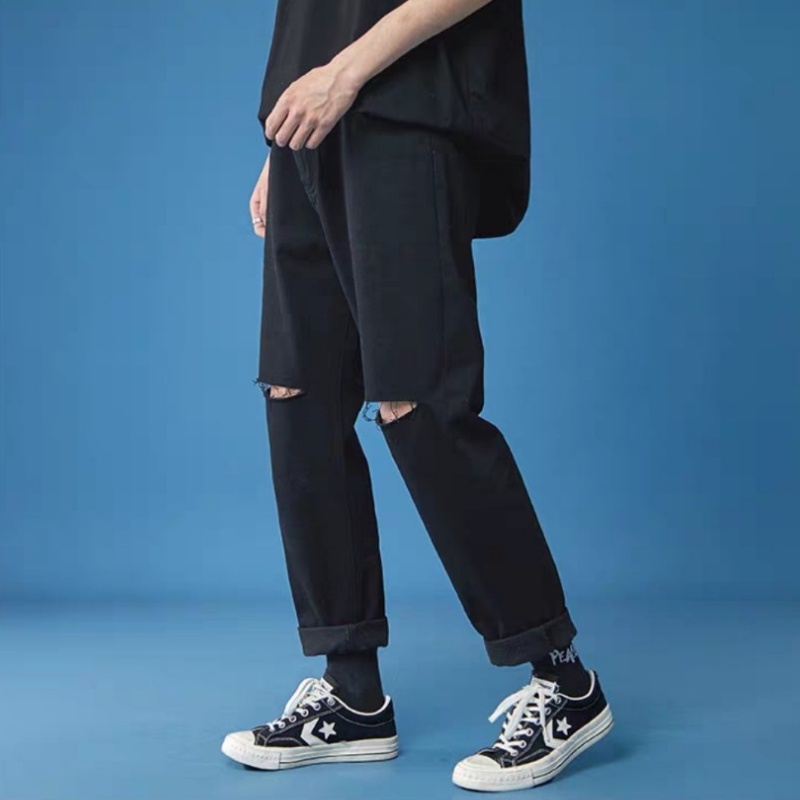 Quần Jeans Nam, Mẫu Jeans Đen Rách 2 Gối Hot Hit 2022-Trend Clothing_Store!