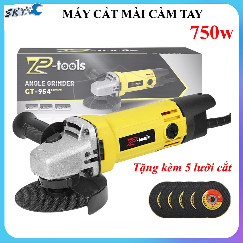 Máy mài góc cầm tay công tắc đuôi GT954, cắt mài lưỡi 100, công suất 750w, lõi đồng, tặng kèm 5 lưỡi cắt