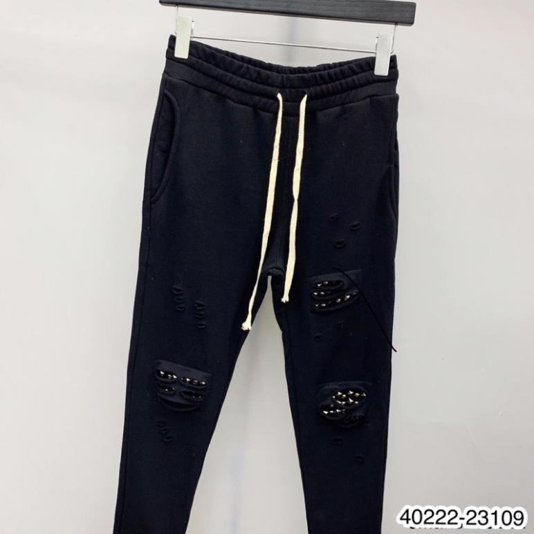 Quần nỉ dài gấu bo chun cho nam - quần Jogger nỉ rách đính đá nổi bật - quần nỉ thu đông cho nam