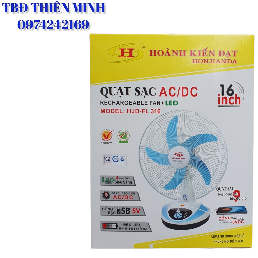 QUẠT SẠC TÍCH ĐIỆN HONJIANDA HJD FL316 2 BÌNH