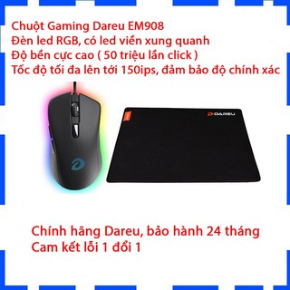 【Chuột máy tính】Chuột Gaming Dareu EM908 - Led RGB - Có led viền - Bảo hành 24 tháng