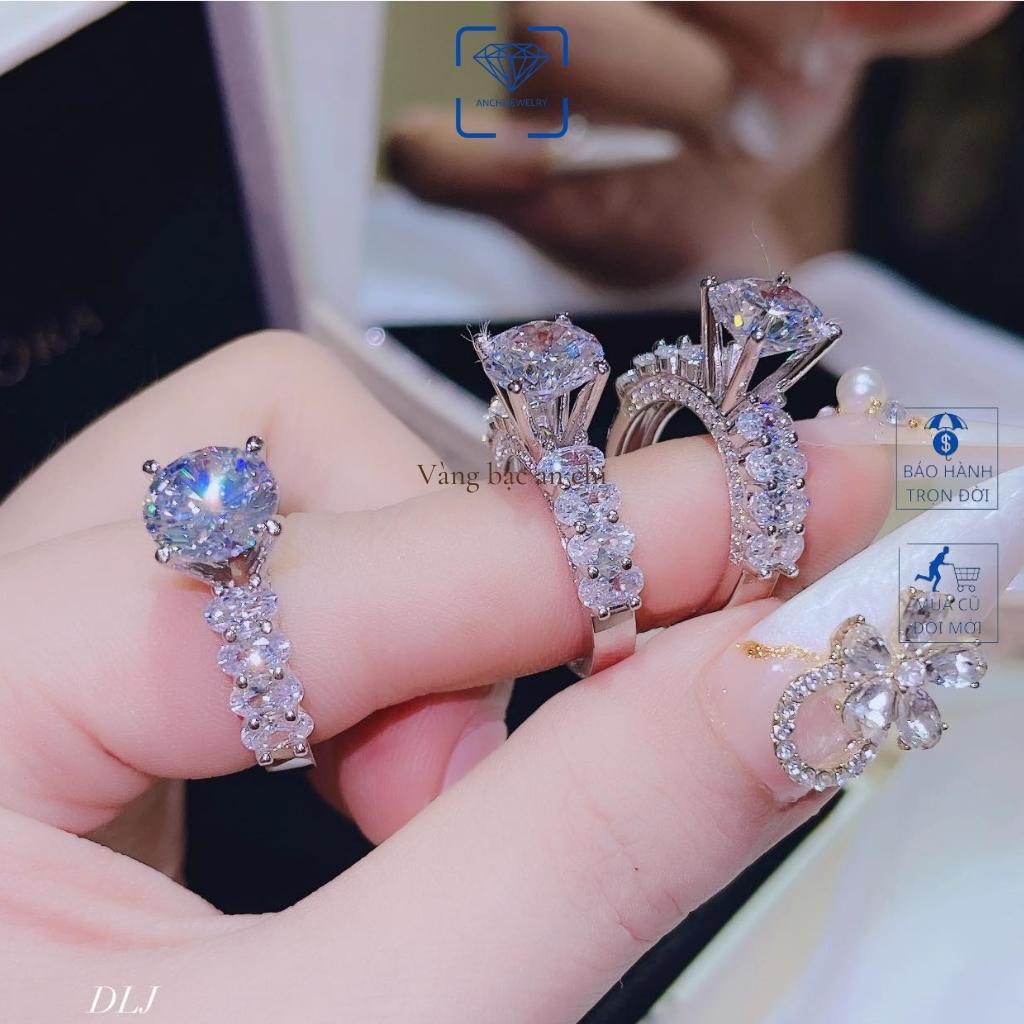 Nhẫn nữ xi bạch kim mặt đá cao sang chảnh, chuẩn bạc ý 925 - Anchi jewelry