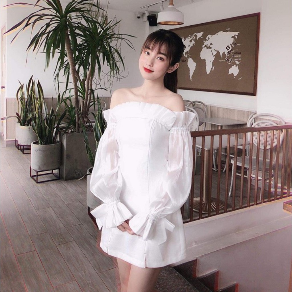 Đầm trễ vai dự tiệc tay phối lưới bóng kính siêu hot | BigBuy360 - bigbuy360.vn