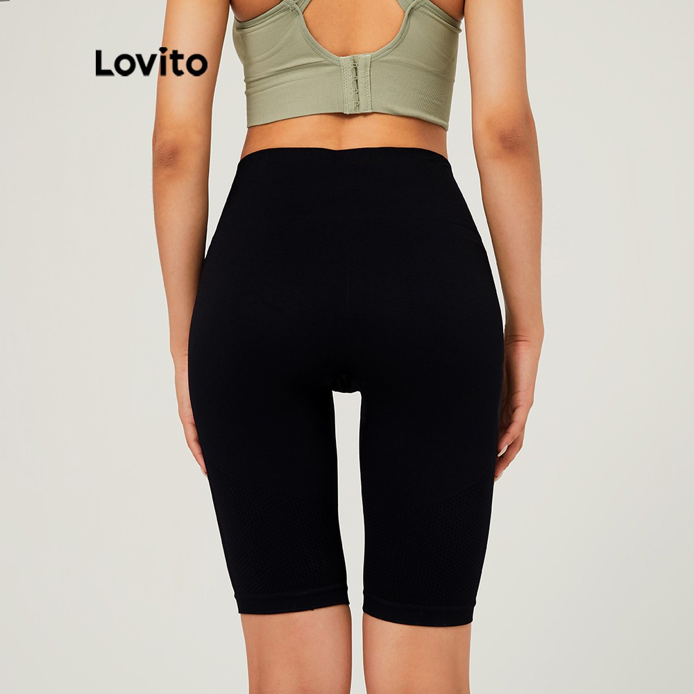  Quần ngắn Lovito phong cách thể thao lưng cao ôm dáng in họa tiết chữ cái L03074 (màu đen) | BigBuy360 - bigbuy360.vn