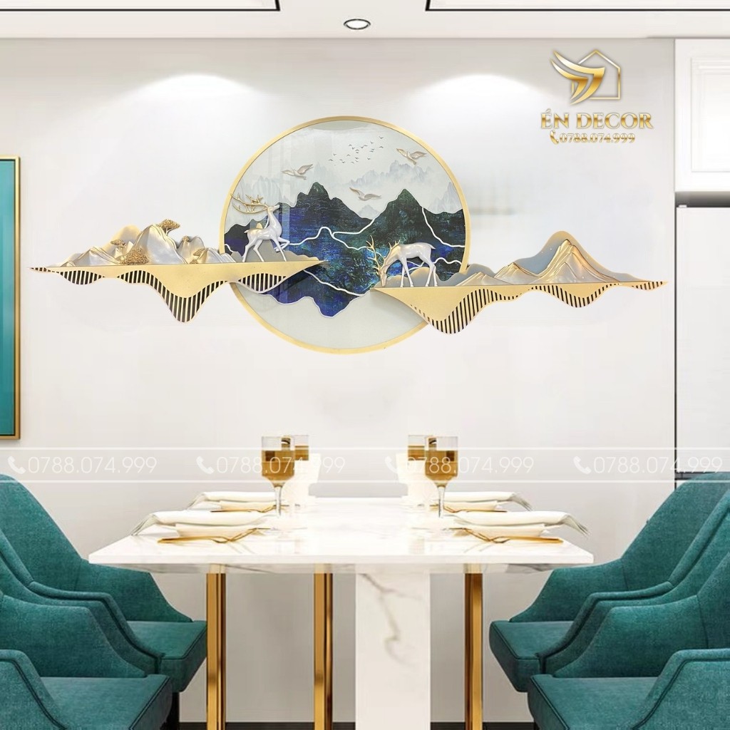 Tranh Phong Cảnh Treo Tường Đôi Hươu Nghệ Thuật, Tranh Sắt, Tranh Gắn Tường Én Decor