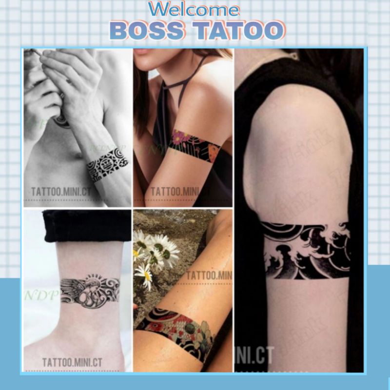 Hình xăm vòng tay, cổ chân nam nữ đẹp, ấn tượng. Tatoo sticker tạm thời vài tiếng đồng hồ size 6x23cm