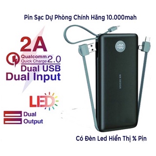 Pin sạc dự phòng WK ​​WP-153 10000mAh Tích hợp Cáp 3 đầu IPhone/micro/Type C - Màn hình LE
