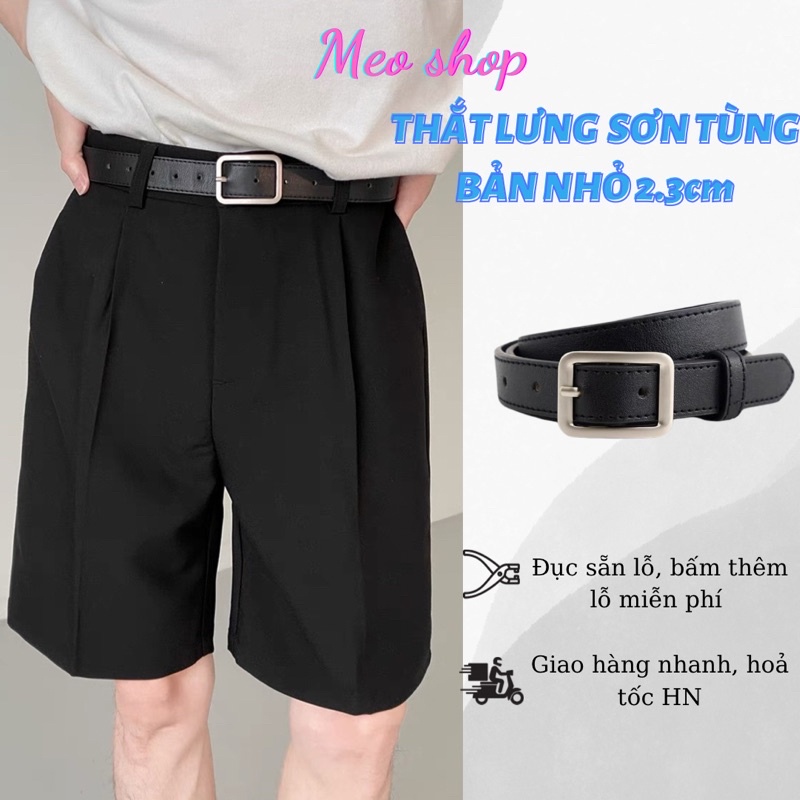 Dây Thắt Lưng Bản Nhỏ Sơn Tùng 2.3Cm Đục Lỗ May Viền - Dây Lưng Nam Nữ Kiểu Hàn Quốc 2.3Cm Chữ Nhật Tl001B Lỗ