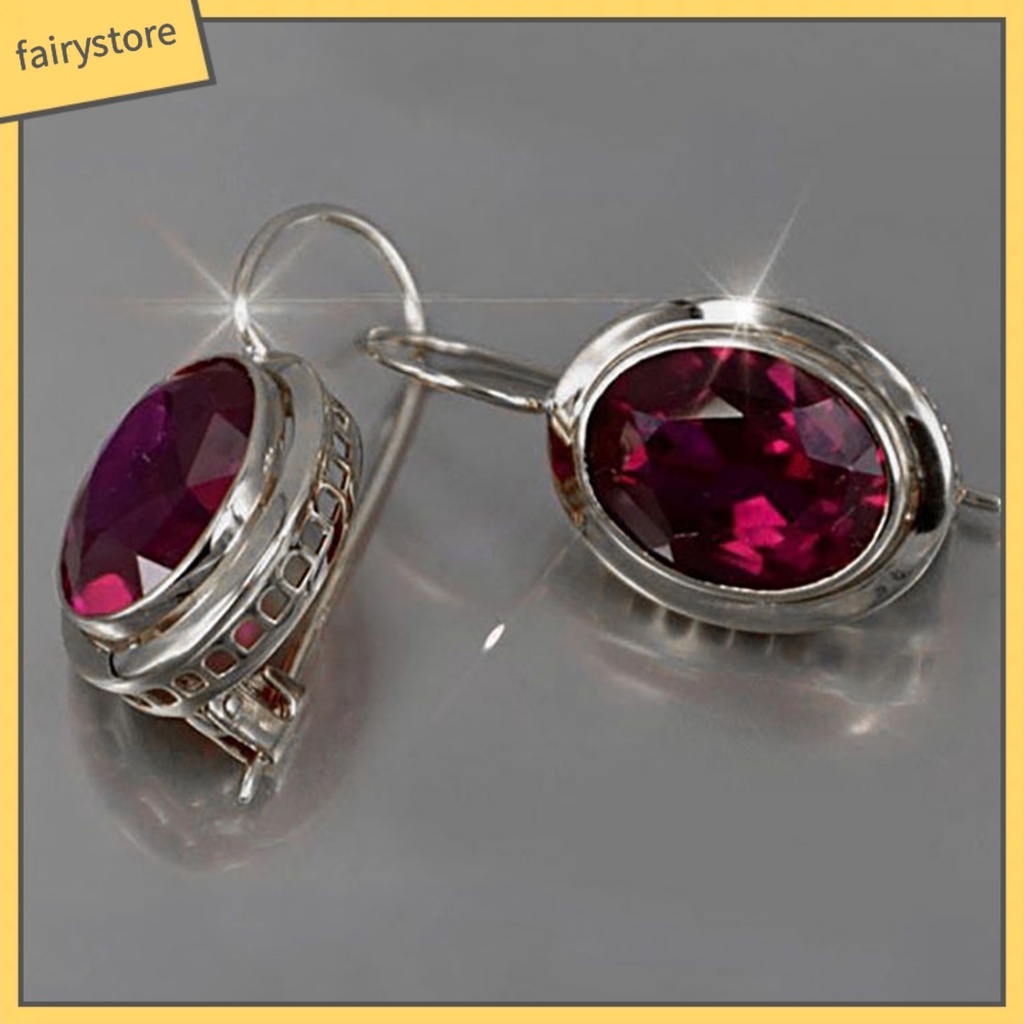 1 Đôi Bông Tai Hợp Kim Đính Đá Hình Oval Màu Đỏ Sáng Bóng Thời Trang Cho Nữ