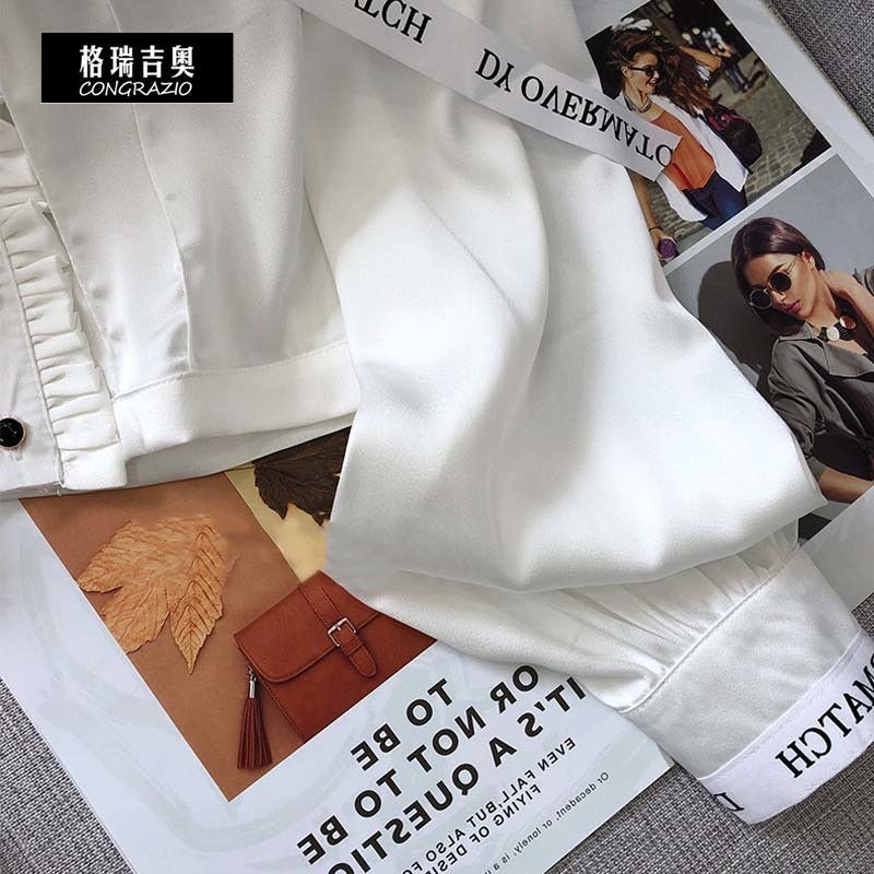 2024 Áo sơ mi CONGRAZIO kiểu vải voan thiết kế nhỏ xinh phong cách Pháp thời trang xuân thu