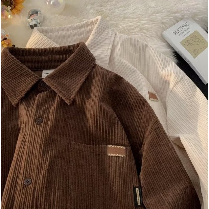 Áo Sơ Mi Nhung Thời Trang Retro Đơn Giản Dành Cho Nam áo sơ mi nữ form rộng áo cặp nam nữ đồ đôi áo dài tay nữ form rộng