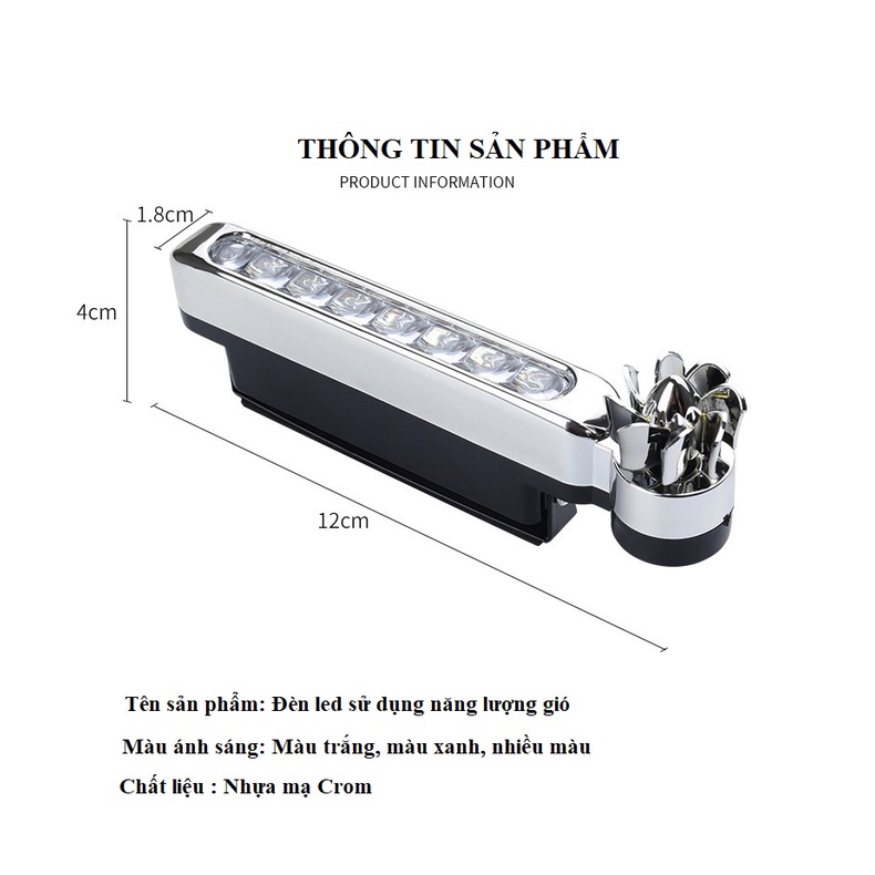 Combo 2 Đèn Led xe hơi 8 bóng sử dụng năng lượng gió trang trí xe ô tô