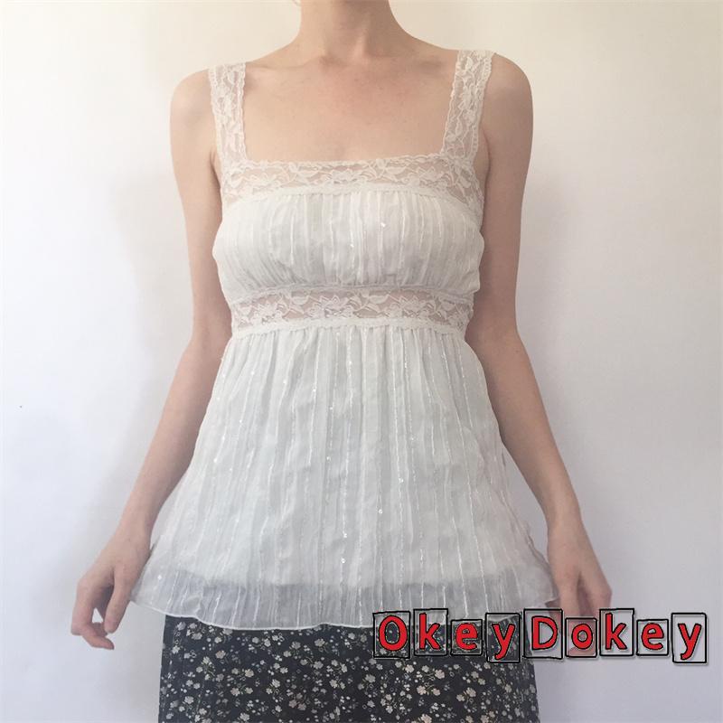 Áo sát nách cổ vuông phối ren thời trang mùa hè cho nữ