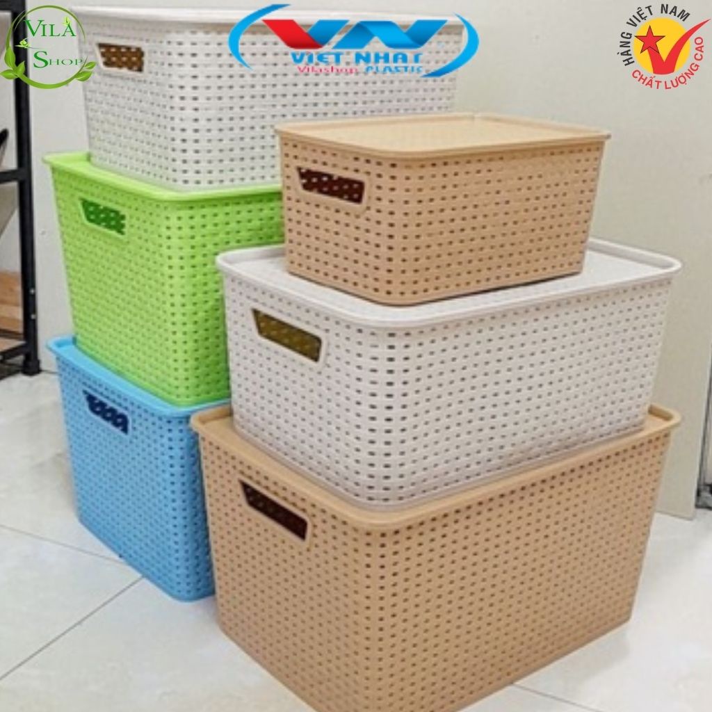 Rổ Nắp Đan Mây, Giỏ Đựng Đồ Đa Năng Chính Hãng Việt Nhật Đựng Dụng Cụ Nhà Bếp, Quần Áo Gọn Gàng, Ngăn Nắp