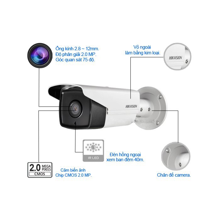 Camera HD-TVI Hồng Ngoại 2.0 Megapixel HIKVISION DS-2CE16D0T-IT3 - Hàng Chính Hãng