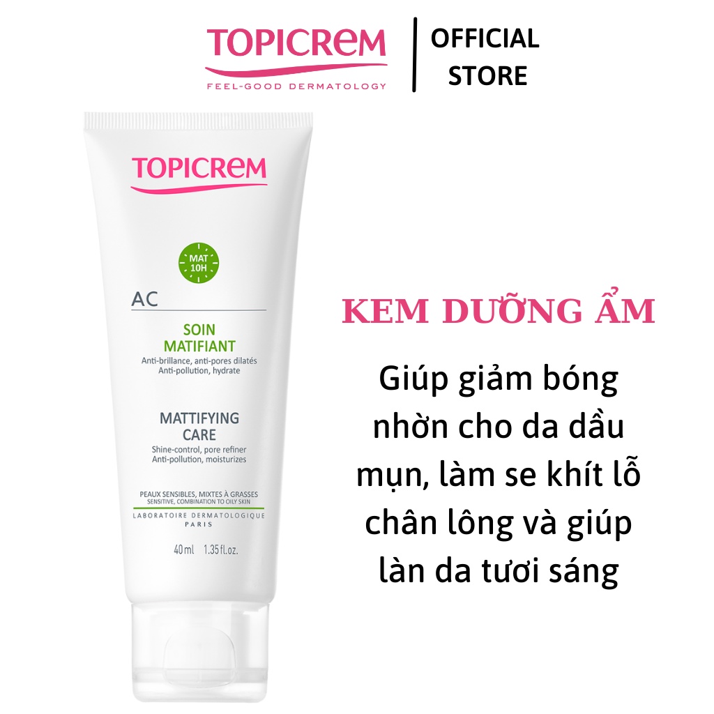 Kem dưỡng ẩm, giảm nhờn cho da nhờn mụn - AC Mattifying care Topicrem 40ml [Nhập Khẩu Chính Hãng]