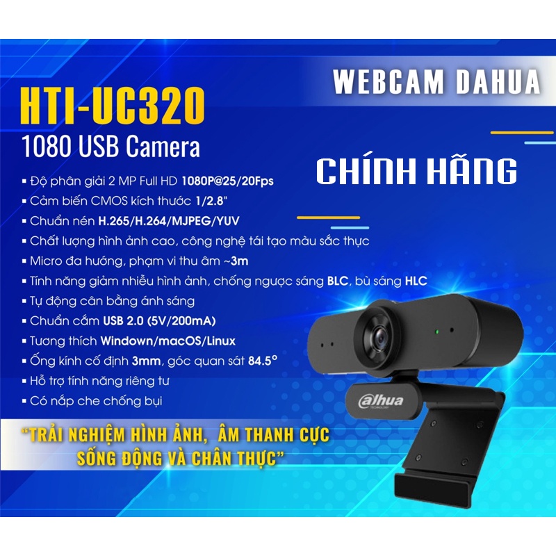 Webcam Máy Tính DAHUA ( HTI - UC320 ) 2MB FULL HD 1080P wc tích hợp mic chuyên dụng cho Livestream, Học và làm Online