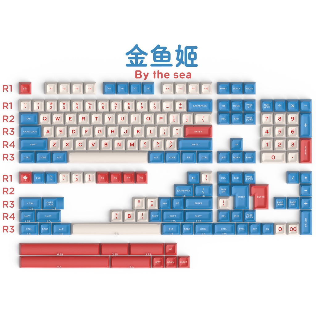 Keycap SA By the Sea kiểu in doubleshot, SA profile, 172 nút bàn phím cơ