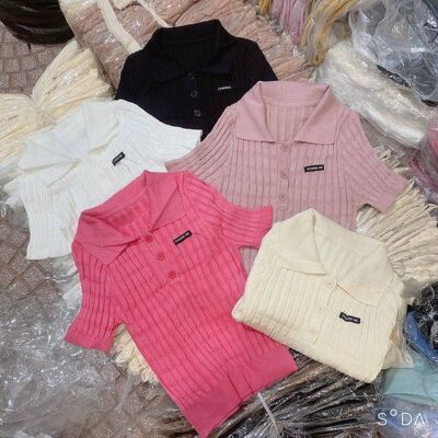 Áo Montoghi gân thừng cổ bẻ tôn dáng