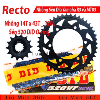 Nhông Sên Dĩa Recto Yamaha, R3 và MT03 Sên Màu 120L DID 520VF Phốt Cao Su Thái Lan 14T x 43T