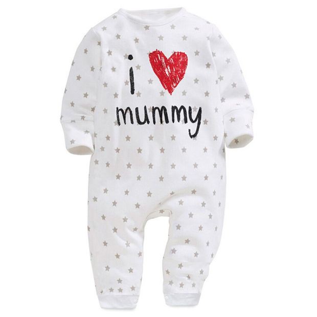 Bộ Áo Liền Quần Cotton Tay Dài In Chữ &quot;Love Mummy Daddy&quot; Cho Bé Sơ Sinh