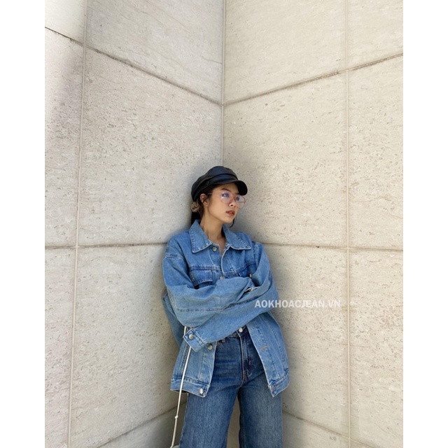 Áo Khoác Jean denim form rộng unisex Xanh Vintage dành cho nam nữ , áo có 6 túi và túi trong