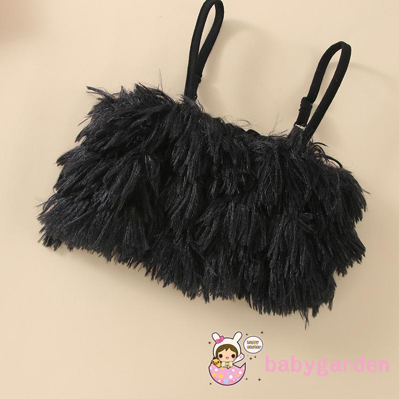 Bộ Áo Hai Dây Phối Lông + Quần Dài Thời Trang Mùa Hè Cho Bé Gái 1-6 Tuổi