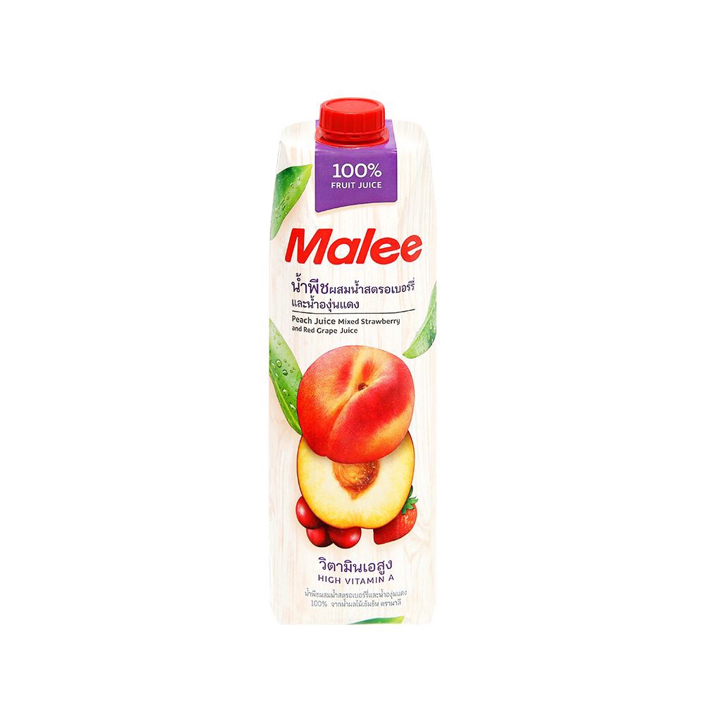 [Hộp 1 Lít] NƯỚC ÉP ĐÀO VÀ TRÁI CÂY HỖN HỢP [Thailand] MALEE Peach Juice Mixed Strawberry and Red Grape Juice (halal) (t