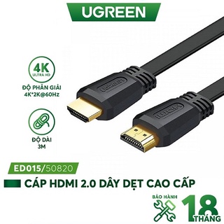 Cáp hdmi 2.0 dẹt dài 3m hỗ trợ 4k@60mhz chính hãng ugreen 50820