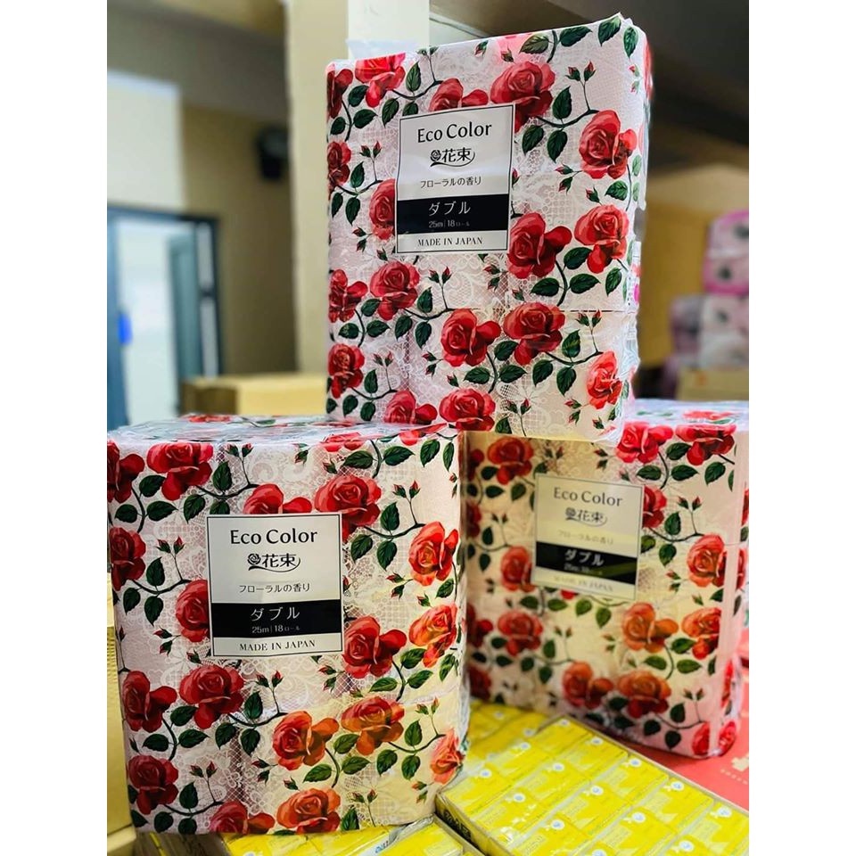 Giấy vệ sinh Eco Color 18 cuộn, giấy vệ sinh dai mềm hương hoa hồng xuất xứ Nhật Bản