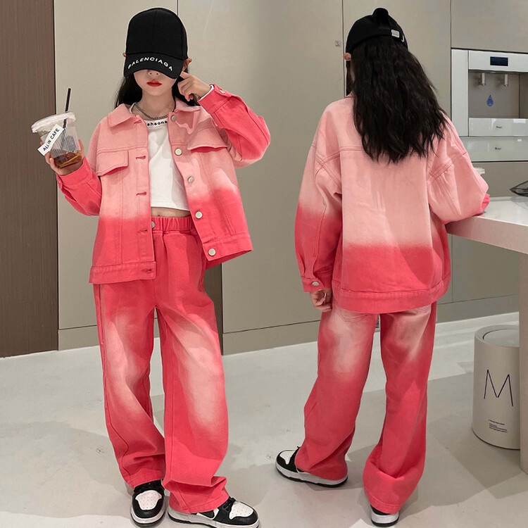 Bộ Áo Khoác + Quần Màu Gradient Thời Trang Mùa Thu Cho Bé Gái 5-6 Tuổi 7-8 Tuổi
