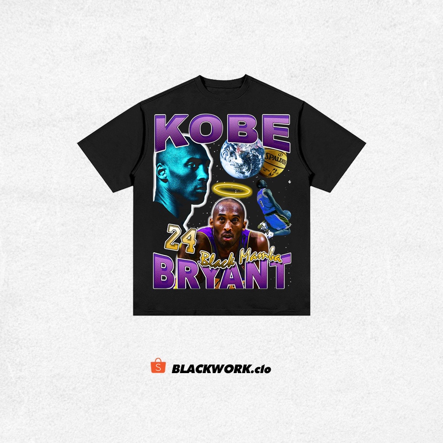 Áo Thun Vintage Kobe Bryant v2 100% Cotton Tay Lỡ Unisex - Đen/Trắng Cổ Tròn | Blackwork