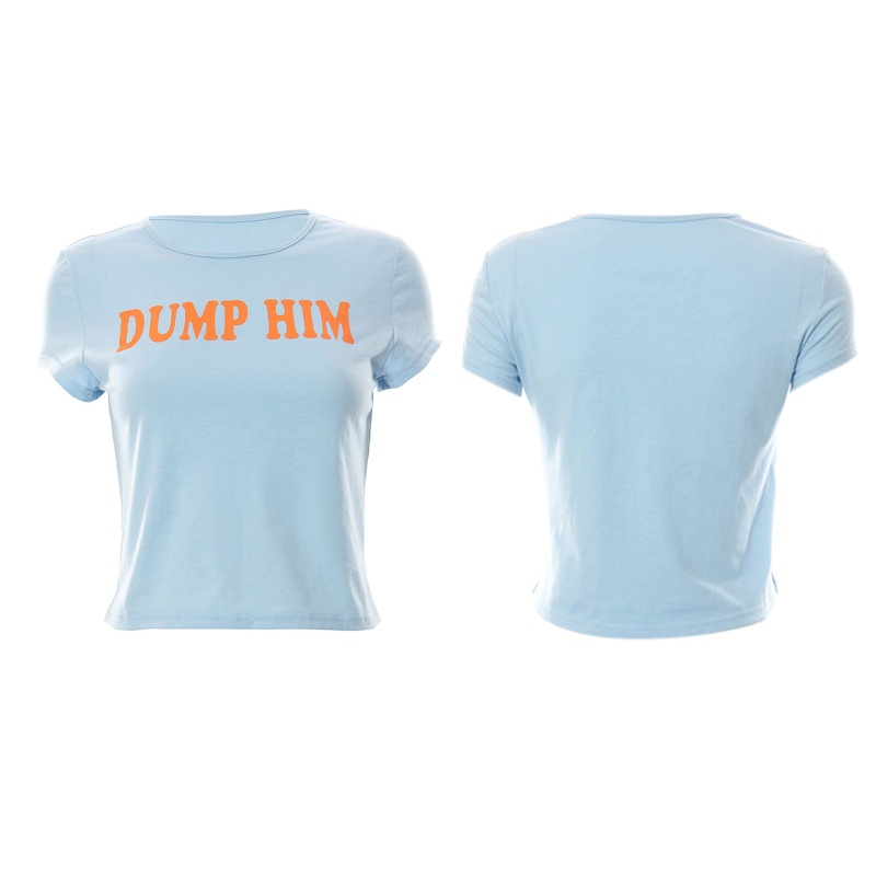 Áo Thun Crop Top Tay Ngắn Cổ Tròn Màu Trơn In Chữ Thời Trang Mùa Hè Cho Nữ