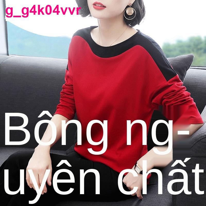 Áo thun dài tay nữ có size cotton tinh khiết đầu mùa thu 2019 phiên bản mới của Hàn Quốc blouse giảm mỡ bụng rộng