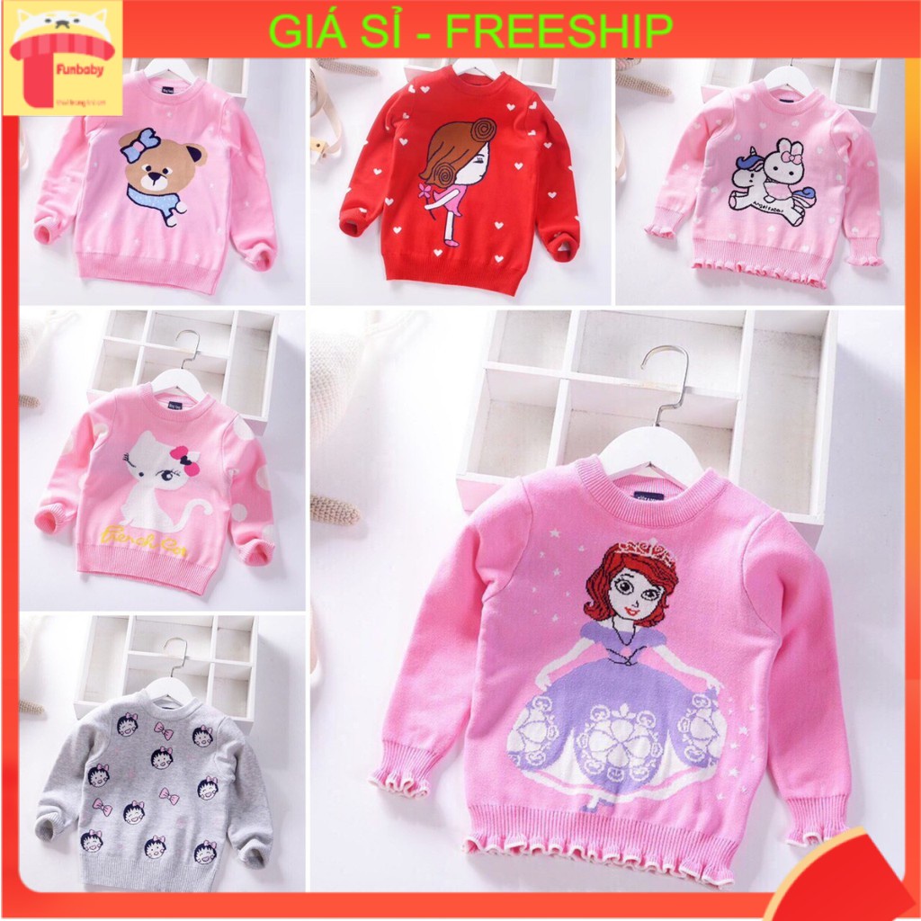 Áo len cho bé gái 2-7 tuổi 2 lớp hình ngựa pony, Áo len trẻ em xuất Hàn đanh sợi không bai xù