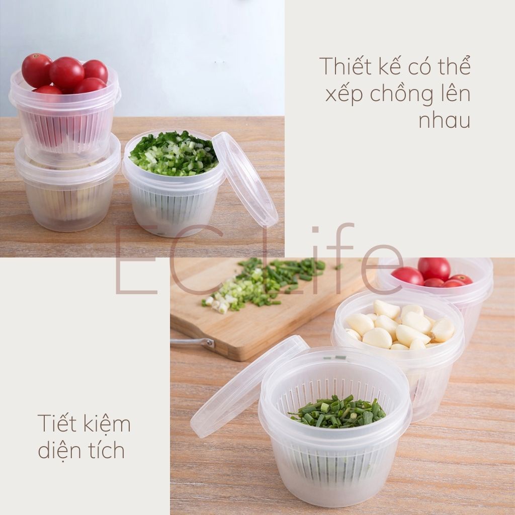 Hộp Bảo Quản Hành Tỏi Trong Tủ Lạnh Bằng Nhựa Đa Năng có 2 Lớp Giúp Ráo Nước Giữ Thực Phẩm Luôn Tươi 0501