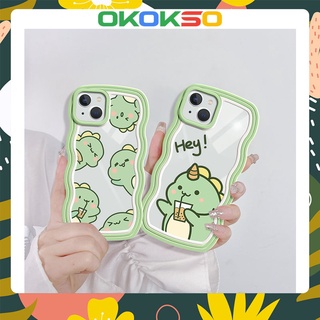 Suitable for OPPO mobile phone shell Reno7pro/reno6/5PRO new cartoon wave edge green small dinosaur anti-fall mobile phone case soft shell R17 couple models