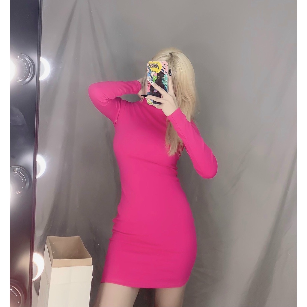 Đầm cổ lọ ôm body tay dài trơn cực xinh , chất thun bozip mềm mịn ( ảnh thật )
