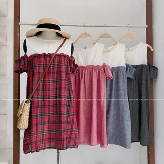 Đầm nữ cổ trắng bèo ngực khoét tay dáng xoè nhiều màu freesize Pumi