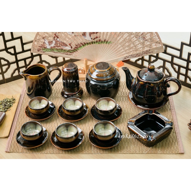 Bộ ấm chén men hoả biến hổ phách Bát Tràng - Bộ trà Bát Tràng- GỐM SỨ BÁT TRÀNG