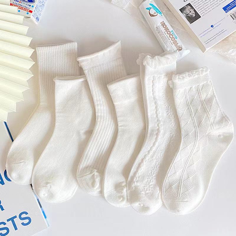 Tất cổ cao màu trắng bằng vải cotton có độ co giãn thời trang Hàn Quốc TB03 cho nữ