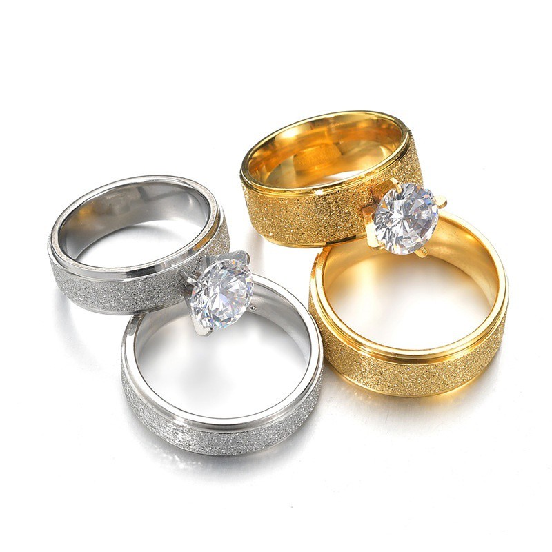 Nhẫn cưới đính đá Zircon mạ vàng 18K sang trọng lãng mạn cho cặp đôi