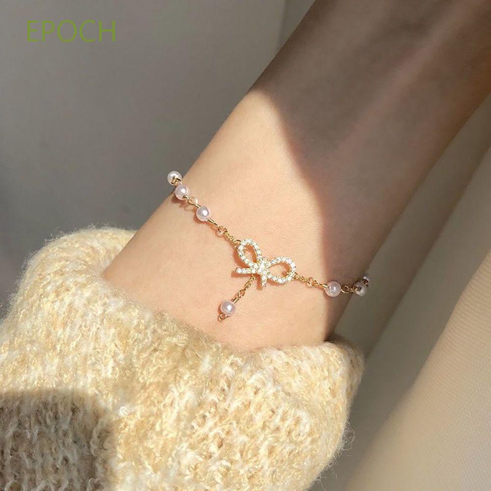 Epoch Vòng Đeo Tay Bằng Hợp Kim Hình Nơ Đính Ngọc Trai Phong Cách Hàn Quốc Thời Trang Cho Nữ