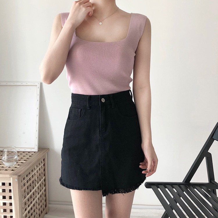 Áo thun dệt kim SUXI không tay phong cách Hàn Quốc