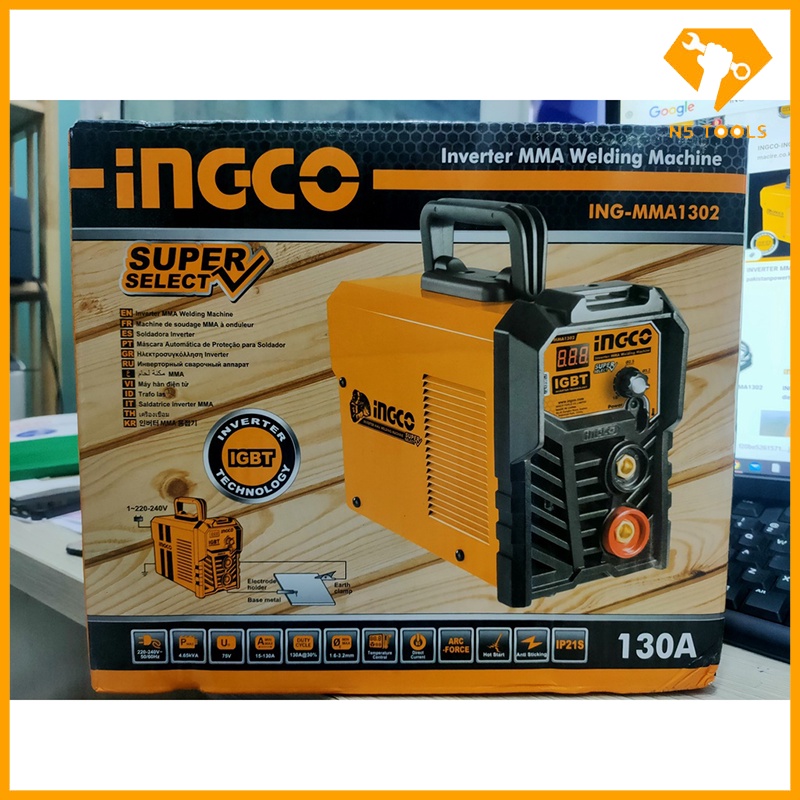 Máy hàn điện tử mini 130A Ingco ING-MMA1302 hàn que 1.6-3.2ly, máy hàn que gia đình giá rẻ