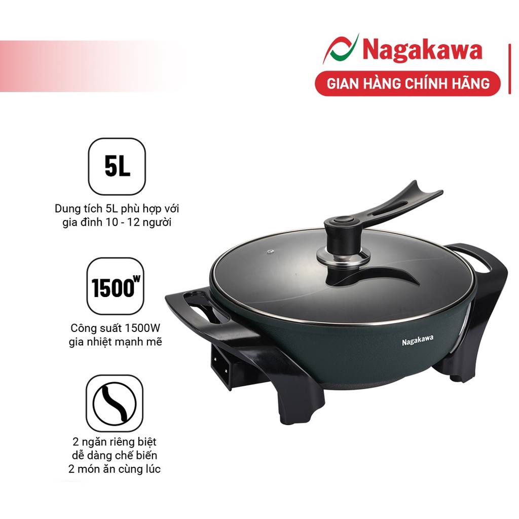 Nồi lẩu nướng điện 1 ngăn đa năng Nagakawa NAG1905 (5L)- Bảo hành 12 tháng