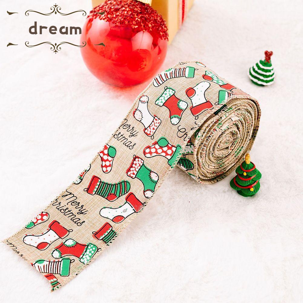 【DREAMLIFE】Christmas Ribbon 6cmx5m Burlap Christmas Socks Christmas Tree Lattice Star