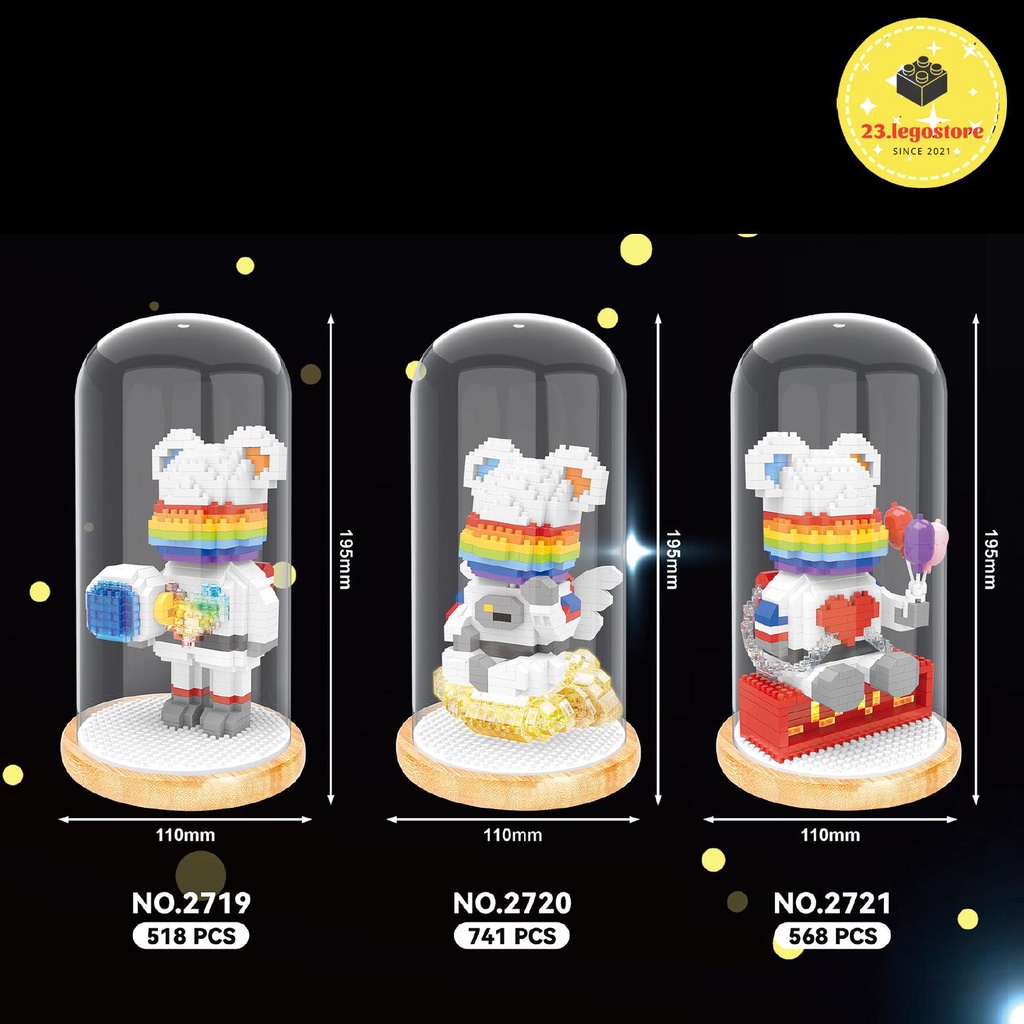 Bộ đồ chơi lắp ghép gấu BearBrick Phi Hành Gia có lồng kính cho bé trai, Bộ đồ chơi lắp ráp đồ chơi sáng tạo