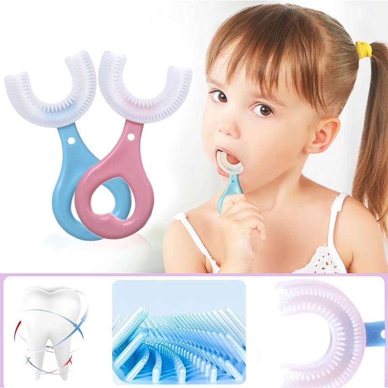 Bàn Chải Đánh Răng Silicone 360 Độ Hình Chữ U Cho Bé