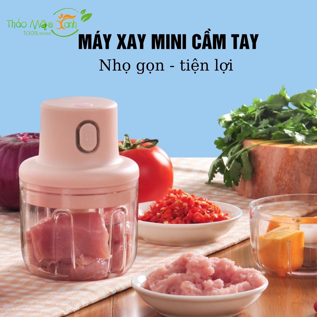 Máy Xay Mini Sạc Điện, Có Cổng Sạc Usb, Xay Hành, Tỏi, Rau Củ Quả